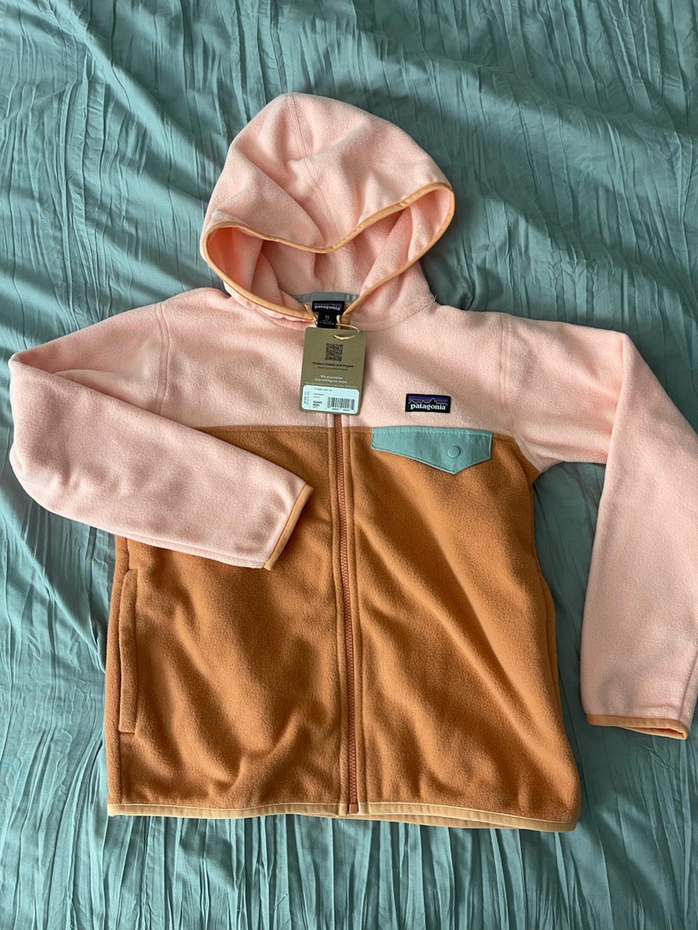 Patagonia Kids Two-Tone Pink and Brown Hooded Fleece Jacket
